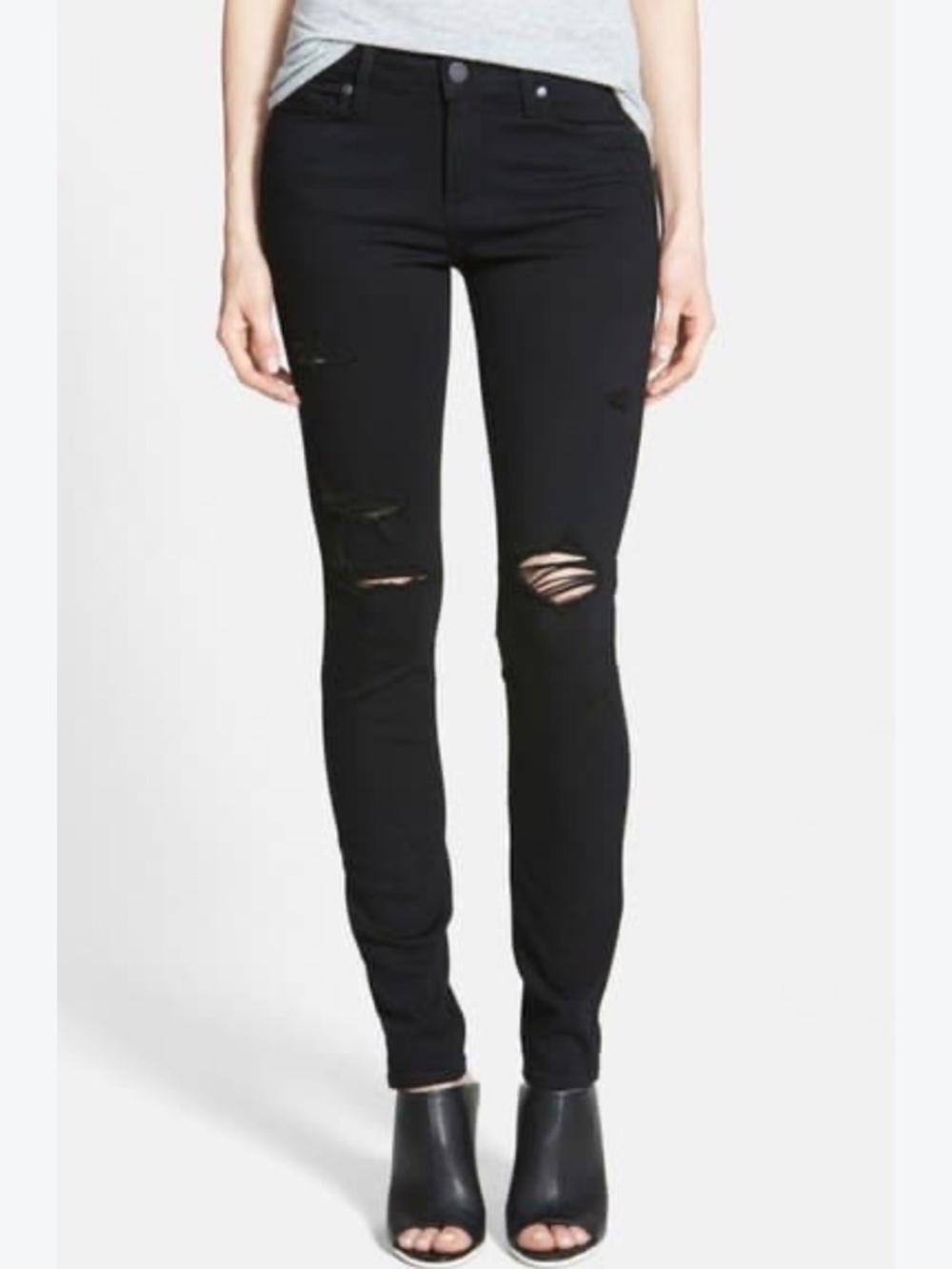 PAIGE Transcend Verdugo Ultra Skinny Jeans – Black Distressed – Size 30